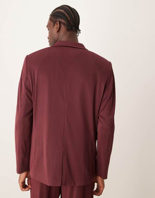 ASOS DESIGN - Giacca da abito regular fit bordeaux a coste, 5 di 5