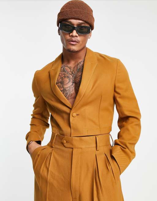 ASOS DESIGN - Giacca da abito sartoriale corta morbida oversize in twill marrone