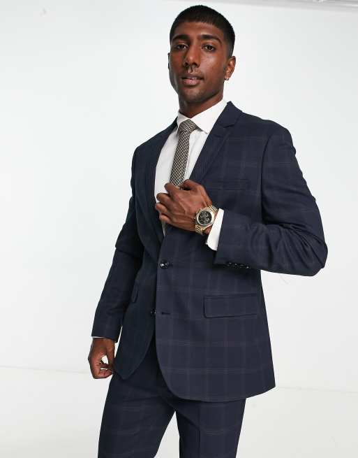 Giacca da abito skinny a quadri blu navy e scuro Asos Uomo Abbigliamento Abiti eleganti 