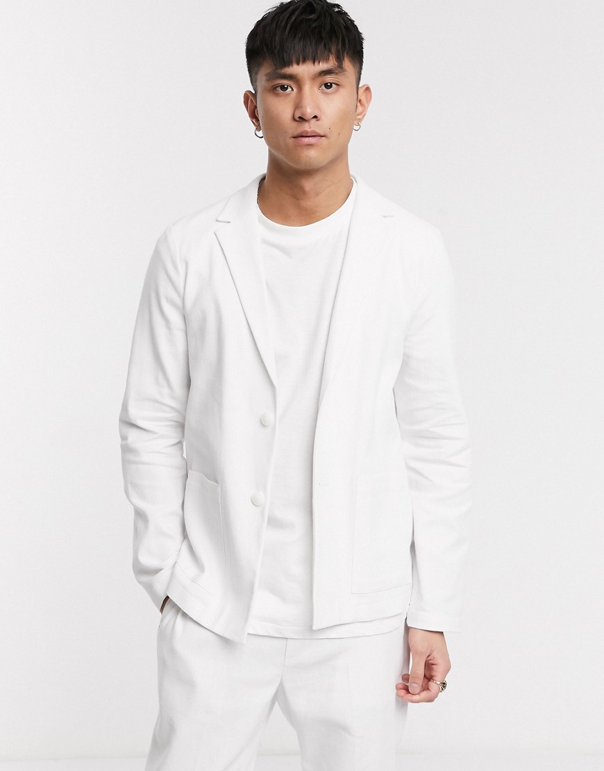 ASOS DESIGN - Giacca da abito skinny casual bianca in misto lino-Bianco