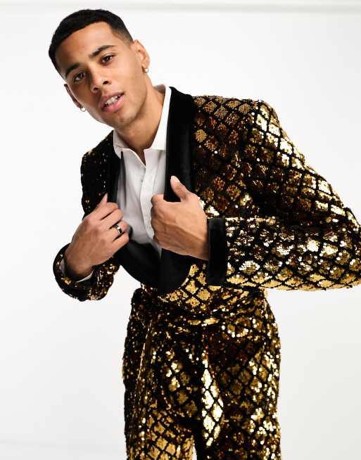 ASOS DESIGN Giacca da abito skinny con paillettes color oro ASOS