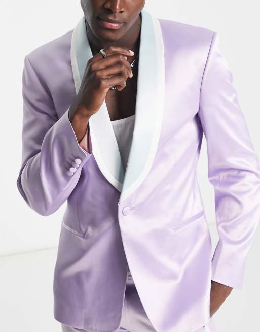 ASOS DESIGN - Giacca da abito skinny con rever color block lilla pastello, 4 di 4