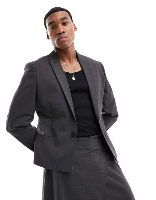 ASOS DESIGN - Giacca da abito skinny corta antracite