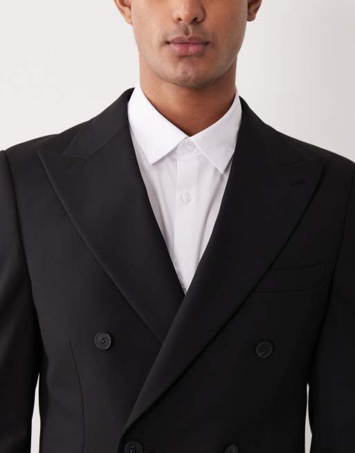 ASOS DESIGN - Giacca da abito skinny doppiopetto in twill nera, 4 di 5