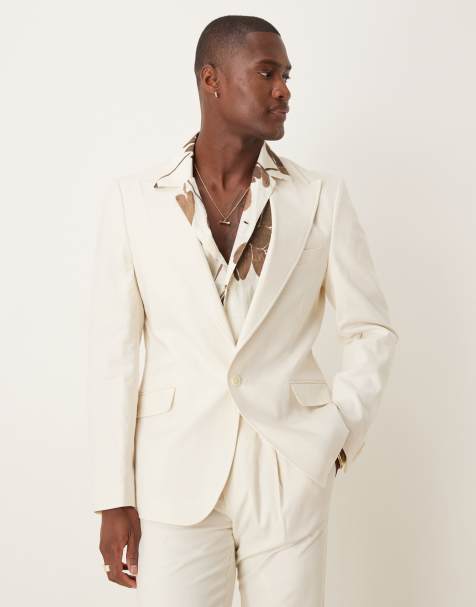 ASOS DESIGN - Giacca da abito skinny fit color crema in misto lino - view 1