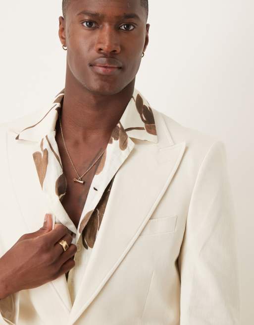 Abito Lino Beige Abito Crema Uomo ASOS DESIGN Giacca Da Abito