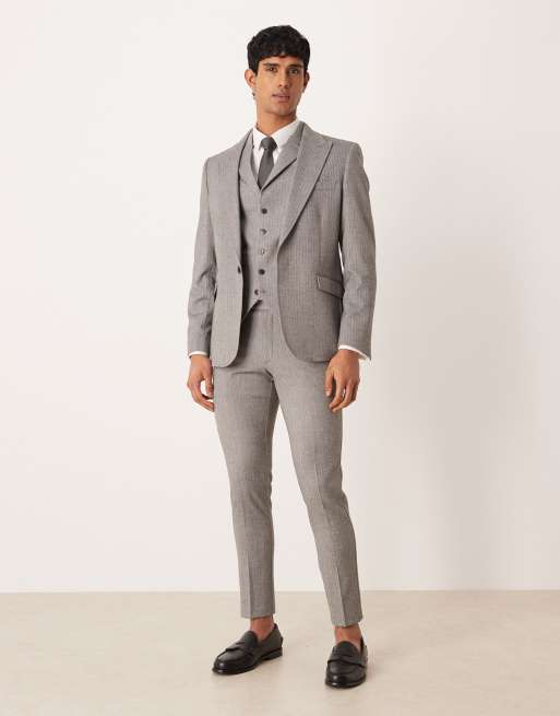 ASOS DESIGN - Giacca da abito skinny in flanella grigia a spina di pesce, 2 di 5