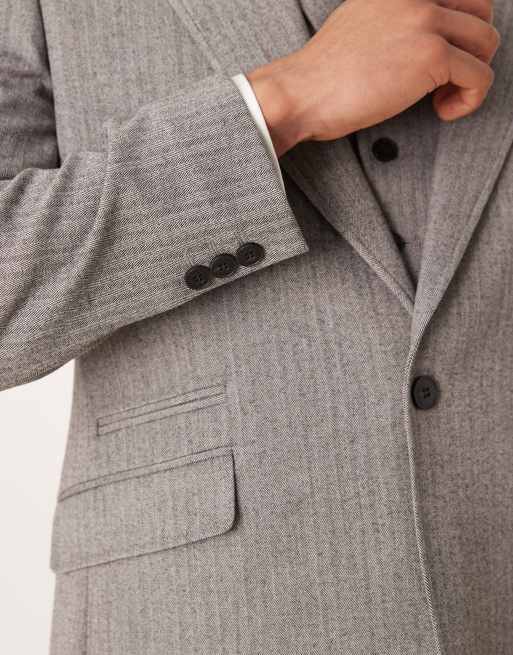 ASOS DESIGN - Giacca da abito skinny in flanella grigia a spina di pesce, 3 di 5