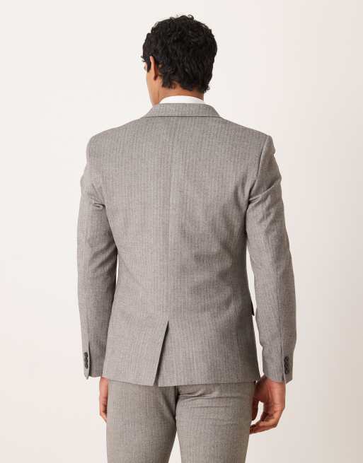ASOS DESIGN - Giacca da abito skinny in flanella grigia a spina di pesce, 4 di 5