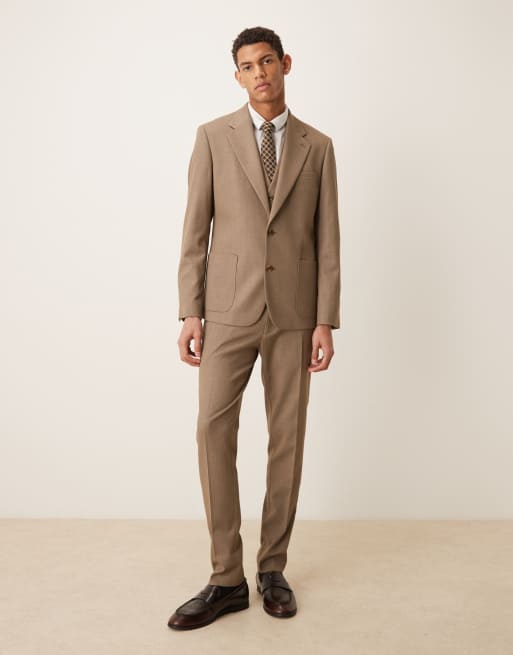 ASOS DESIGN - Giacca da abito skinny in misto lana a spina di pesce beige, 2 di 5