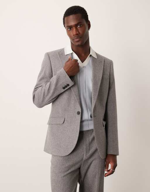 ASOS DESIGN - Giacca da abito skinny in misto lana grigio flanella