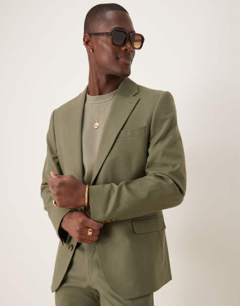 ASOS DESIGN - Giacca da abito skinny in misto lino color oliva - view 1