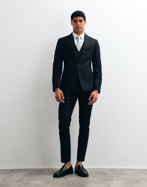 ASOS DESIGN - Giacca da abito skinny in misto lino nero, 4 di 5