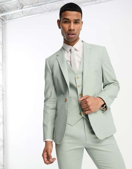 ASOS DESIGN - Giacca da abito skinny in misto lino verde salvia
