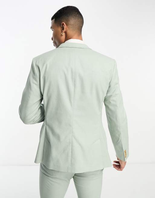 ASOS DESIGN - Giacca da abito skinny in misto lino verde salvia, 2 di 5