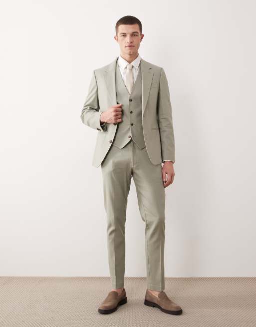 ASOS DESIGN - Giacca da abito skinny in misto lino verde salvia, 2 di 5
