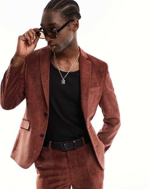 ASOS DESIGN - Giacca da abito skinny in velluto a coste rosso ruggine