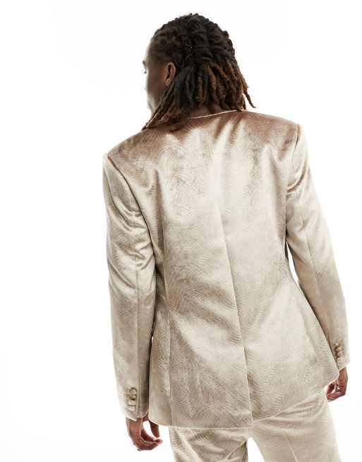 ASOS DESIGN - Giacca da abito skinny in velluto con motivo in rilievo oro, 3 di 5