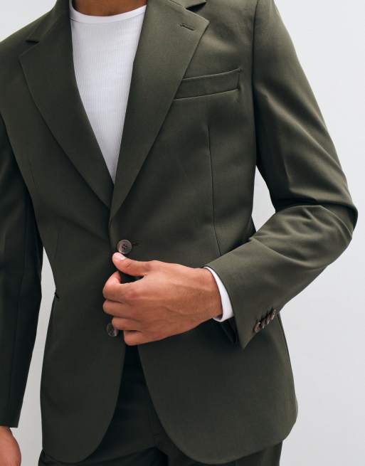 ASOS DESIGN giacca da abito slim antipiega in verde oliva, 5 di 5