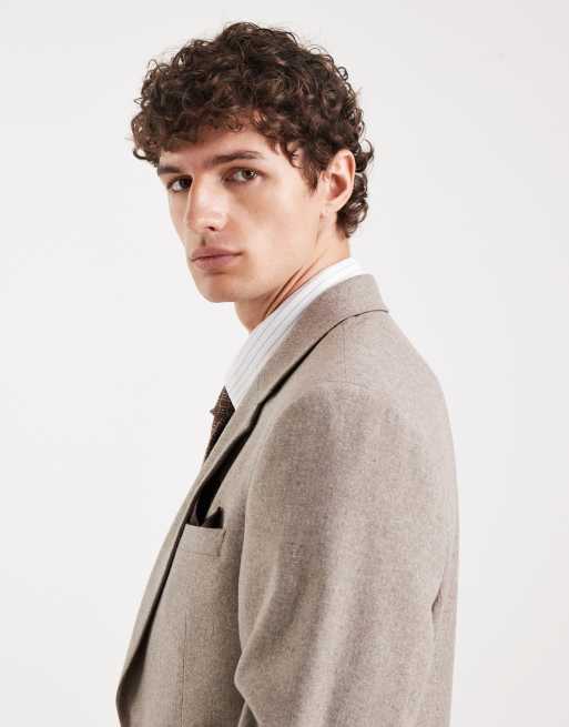 ASOS DESIGN - Giacca da abito slim beige in lana, 4 di 5