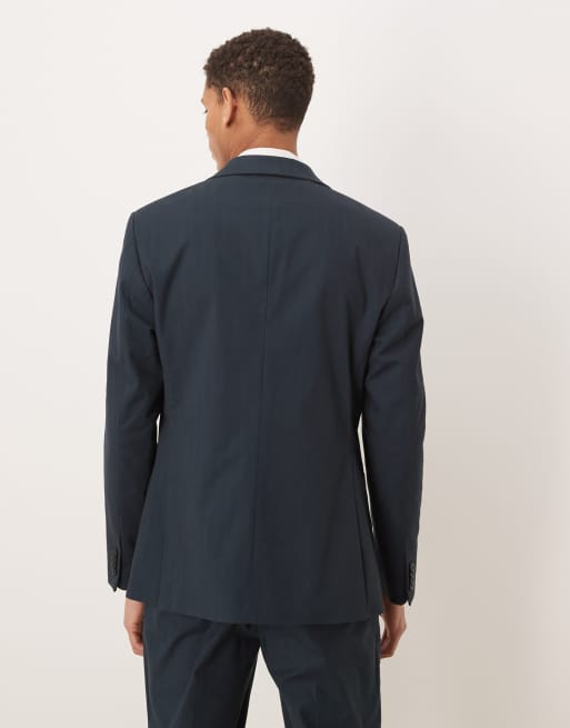 ASOS DESIGN - Giacca da abito slim blu navy a spina di pesce, 3 di 5