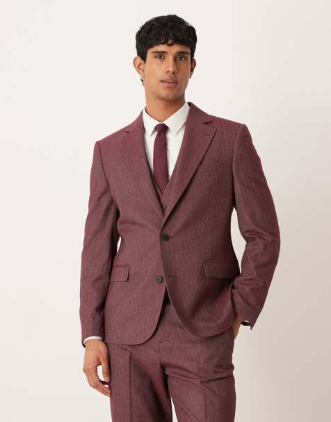 ASOS DESIGN - Giacca da abito slim bordeaux a spina di pesce - view 1