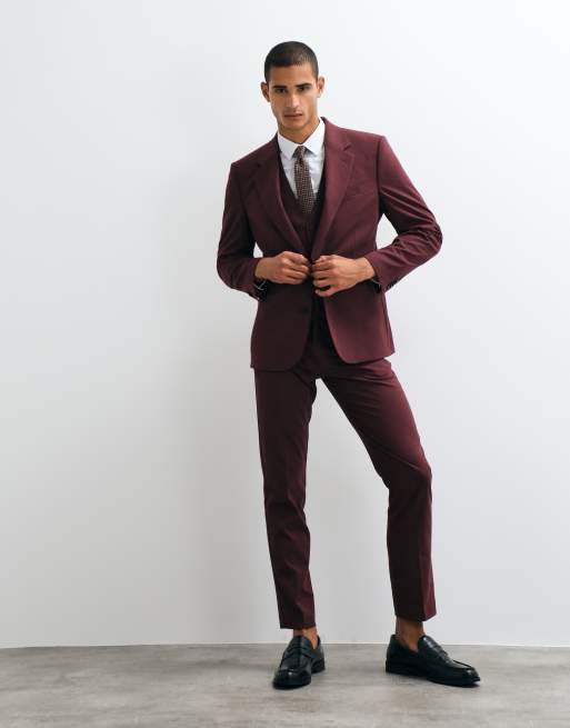 ASOS DESIGN - Giacca da abito slim bordeaux, 4 di 5