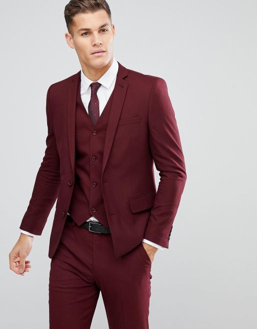 Asos Design Giacca Da Abito Slim Bordeaux Asos