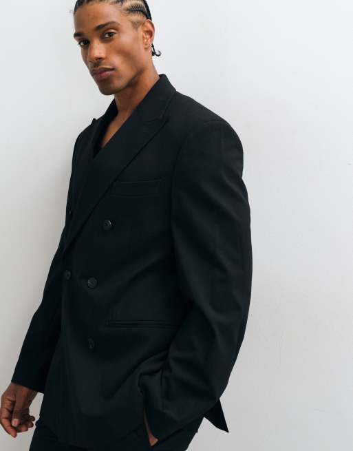 ASOS DESIGN - Giacca da abito slim doppiopetto nera, 4 di 5