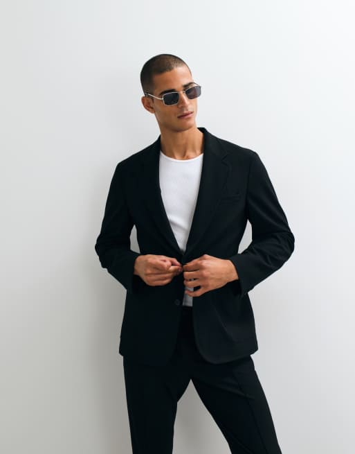 ASOS DESIGN giacca da abito slim elasticizzata e anti piega nera, 3 di 5