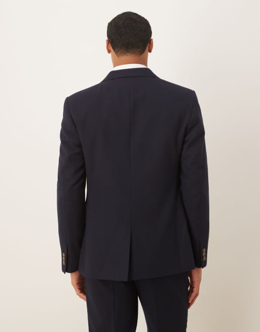 ASOS DESIGN - Giacca da abito slim fit blu navy in flanella, 3 di 5