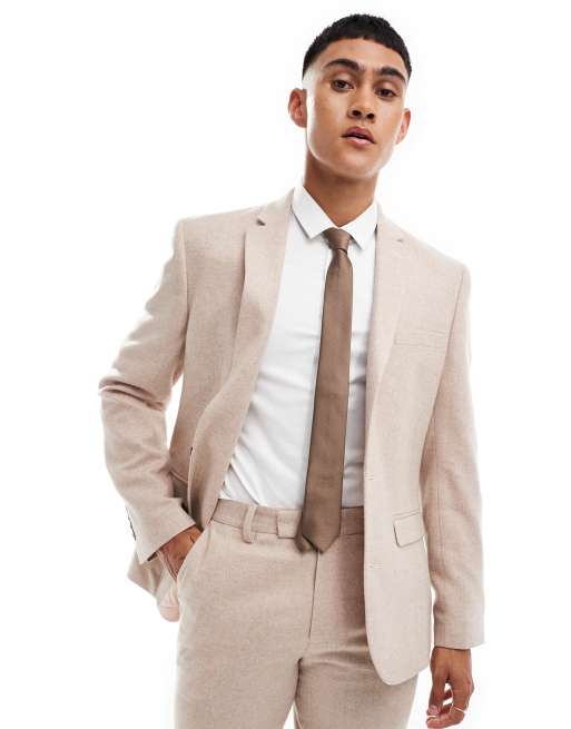 ASOS DESIGN - Giacca da abito slim fit in misto lana in tweed rosa