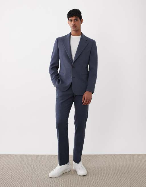 ASOS DESIGN - Giacca da abito slim fit in tweed di misto lana blu navy, 2 di 5