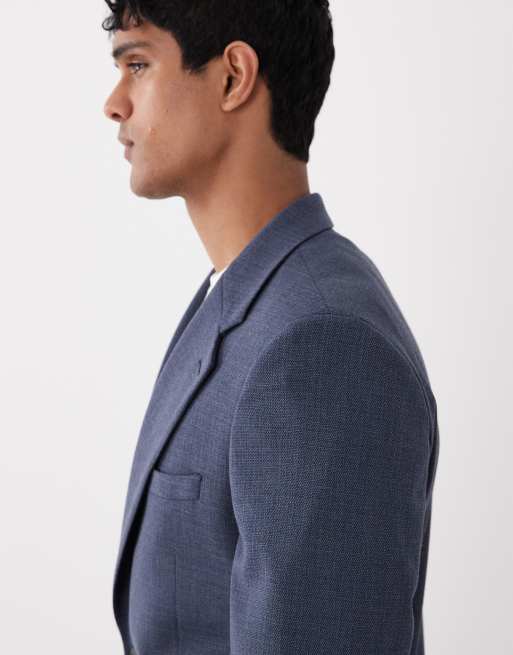 ASOS DESIGN - Giacca da abito slim fit in tweed di misto lana blu navy, 5 di 5