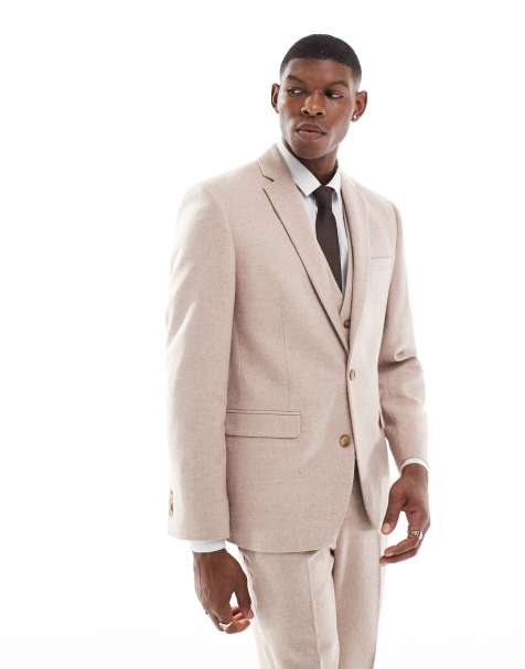 ASOS DESIGN - Giacca da abito slim fit in tweed di misto lana color rosa chiaro - view 1