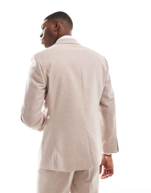 ASOS DESIGN - Giacca da abito slim fit in tweed di misto lana color rosa chiaro, 4 di 5