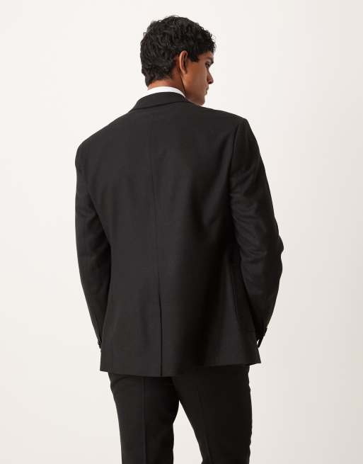 ASOS DESIGN - Giacca da abito slim fit nera in misto lana, 4 di 5