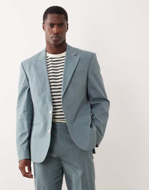 ASOS DESIGN - Giacca da abito slim in 100% cotone effetto lino blu - view 1