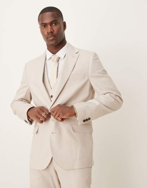 ASOS DESIGN - Giacca da abito slim in lino color pietra - view 1