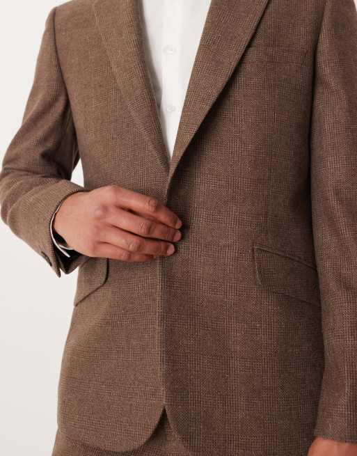 ASOS DESIGN - Giacca da abito slim in misto lana a quadri marrone, 5 di 5