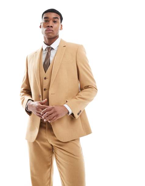 ASOS DESIGN - Giacca da abito slim in misto lana color cammello con intreccio a cesto - view 1