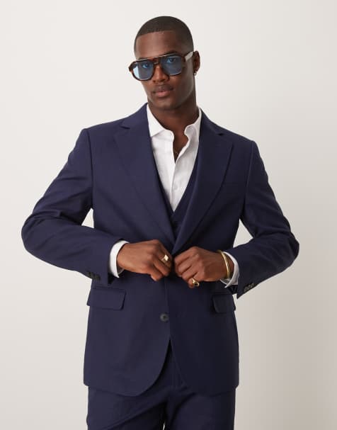 ASOS DESIGN - Giacca da abito slim in misto lino color blu navy - view 1