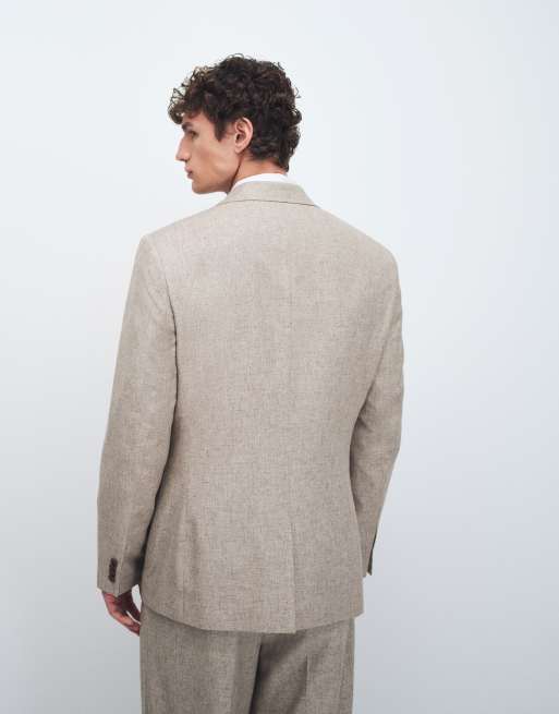 ASOS DESIGN - Giacca da abito slim in misto lino color pietra, 5 di 9