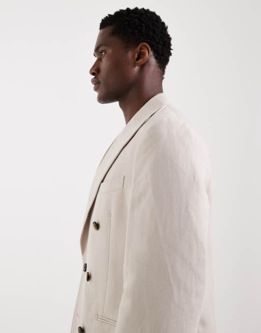 ASOS DESIGN - Giacca da abito slim in misto lino color pietra, 5 di 5