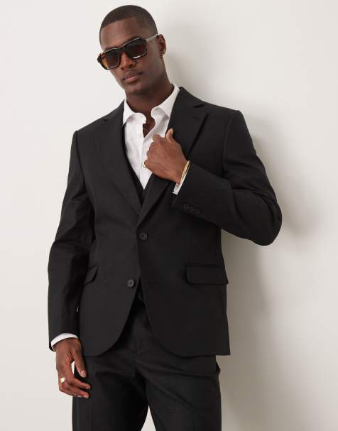 ASOS DESIGN - Giacca da abito slim in misto lino nera - view 1