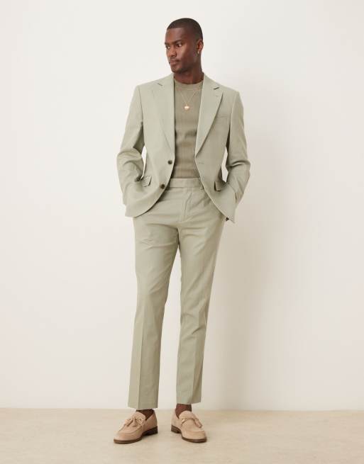 ASOS DESIGN - Giacca da abito slim in misto lino verde salvia, 2 di 5