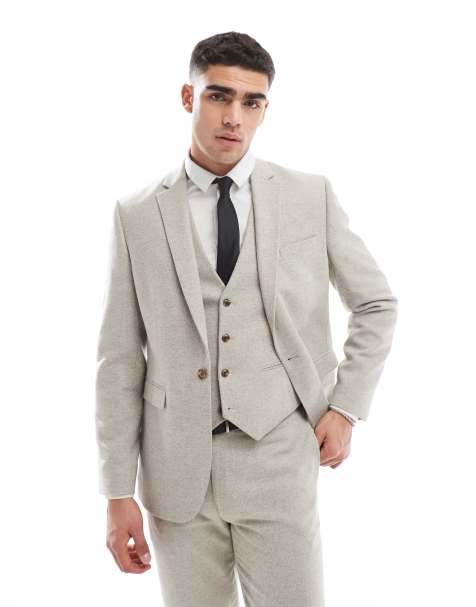 ASOS DESIGN - Giacca da abito slim in tweed misto lana color pietra - view 1