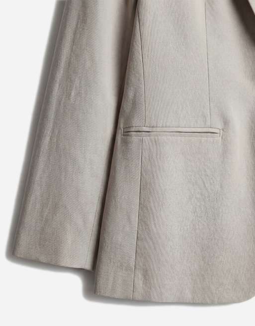 ASOS DESIGN - Giacca da abito slim in twill di misto lino color pietra, 8 di 12