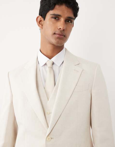 ASOS DESIGN - Giacca da abito slim in twill di misto lino écru - view 1