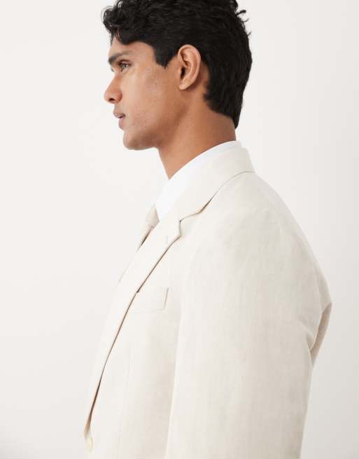 ASOS DESIGN - Giacca da abito slim in twill di misto lino écru, 4 di 5